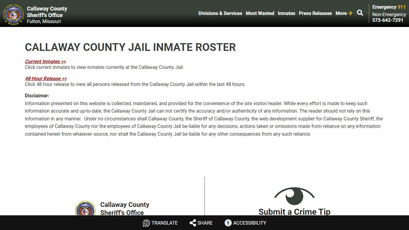 Callaway County Jail Inmate Roster - Callaway County Sheriff's Office