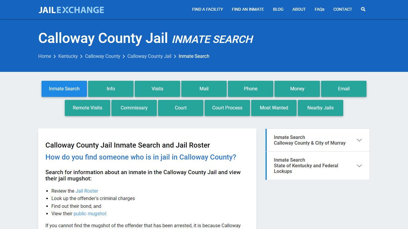 Inmate Search: Roster & Mugshots - Calloway County Jail, KY